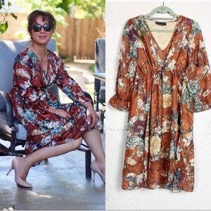 HERMANT & NANDITA Rust Floral Long Sleeve Dress